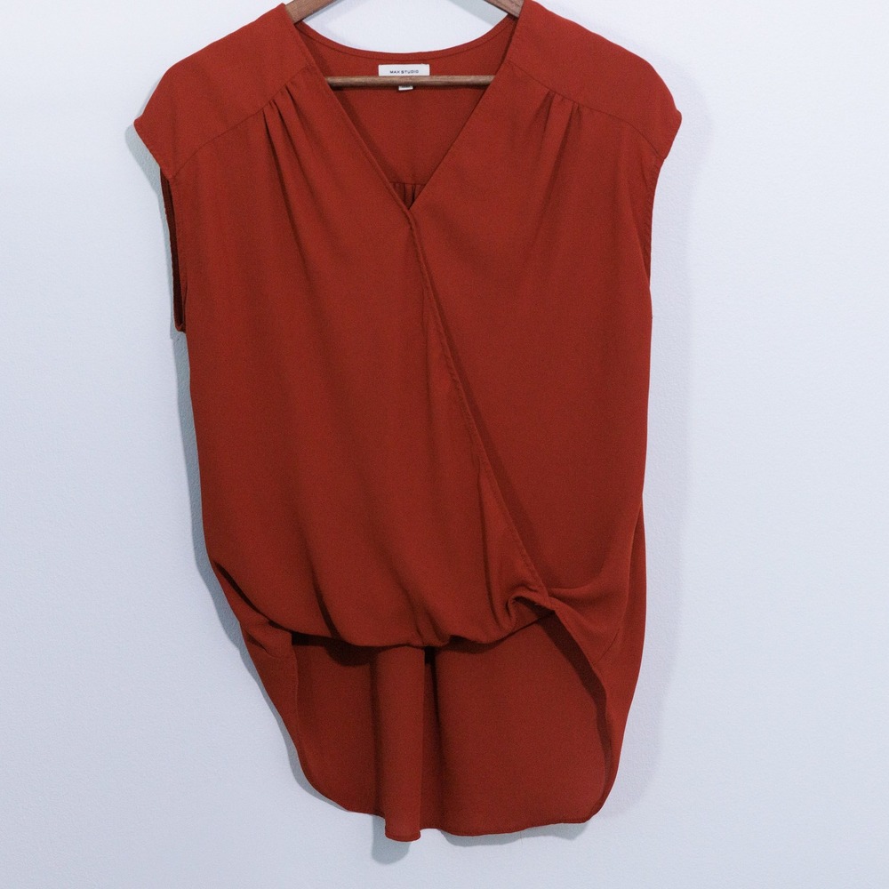 Max Studio Rust Orange Sleeveless Wrap Front V-Neck Blouse 8705C35C Womens Small
